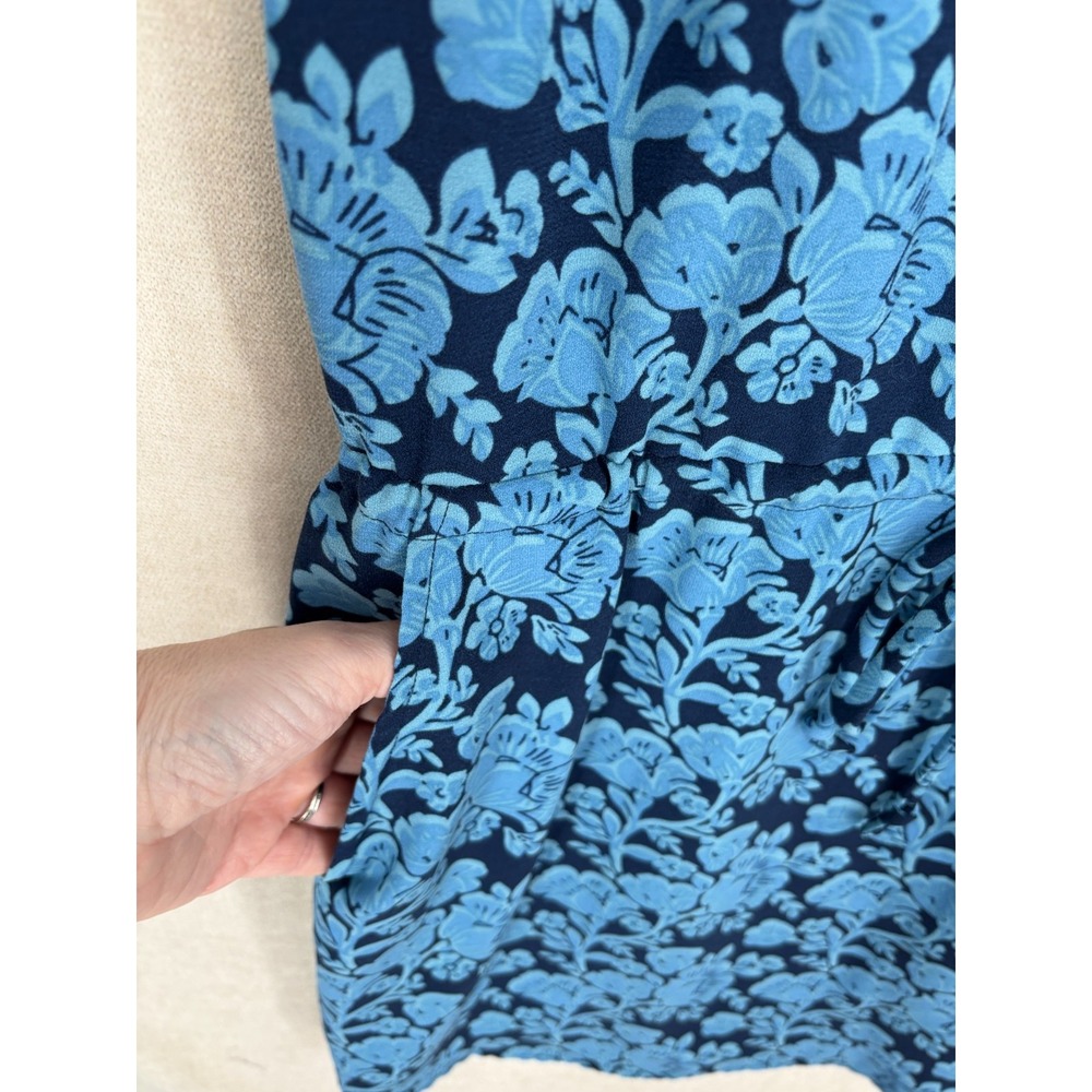 CAbi Dress S Blue Floral Java Tie Waist Button Up Short Pockets 5265 - Picture 6 of 9